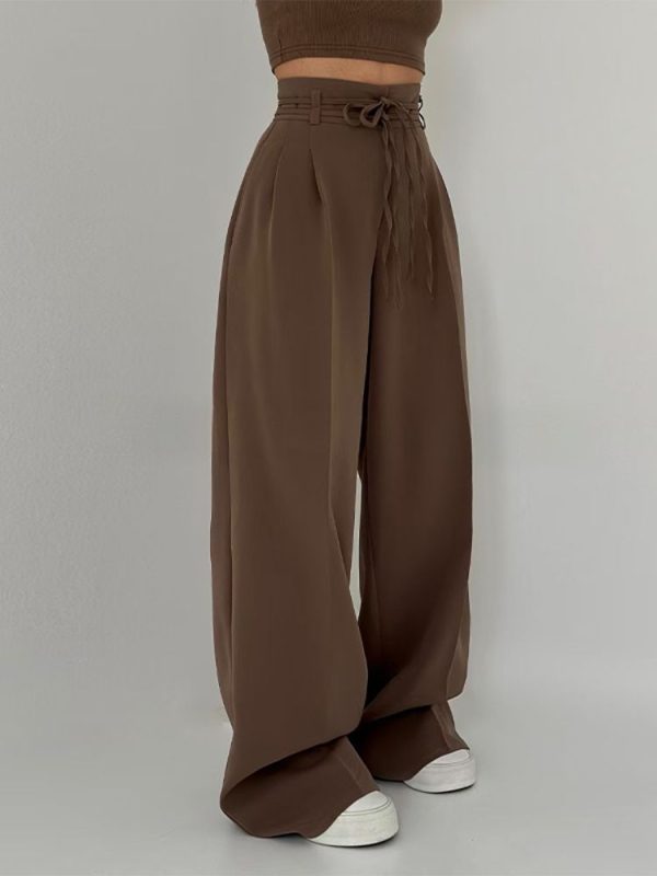 Fashion Y2k Wide Leg Long Pant For Women Elegant Elastic High Waist Double Drawstring Baggy Pant