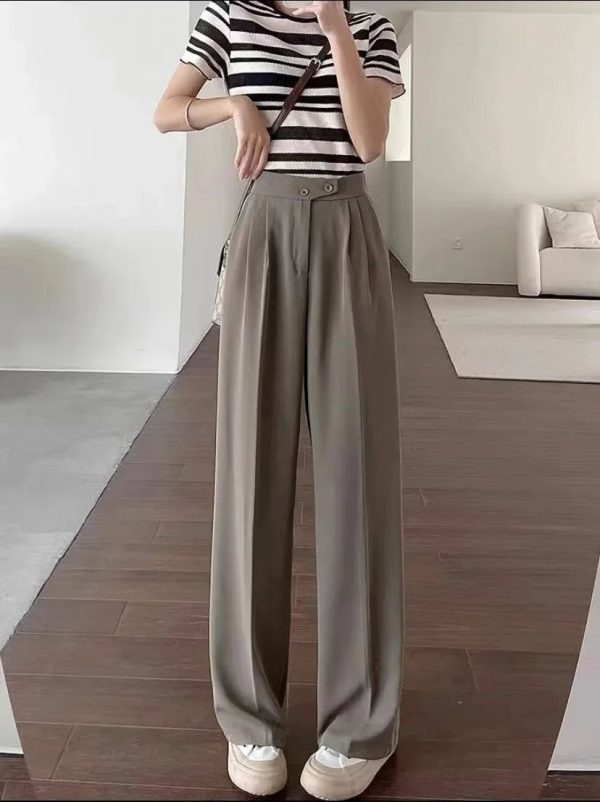 New UZZDSS Loose Flowing Pleated Trousers - Brown / XXL
