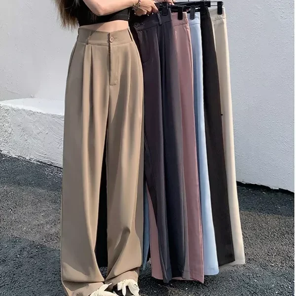 Factory Direct Women's High-Waisted Elastic Waist Slimming Casual Trousers Loose-Fit Bell Bottoms