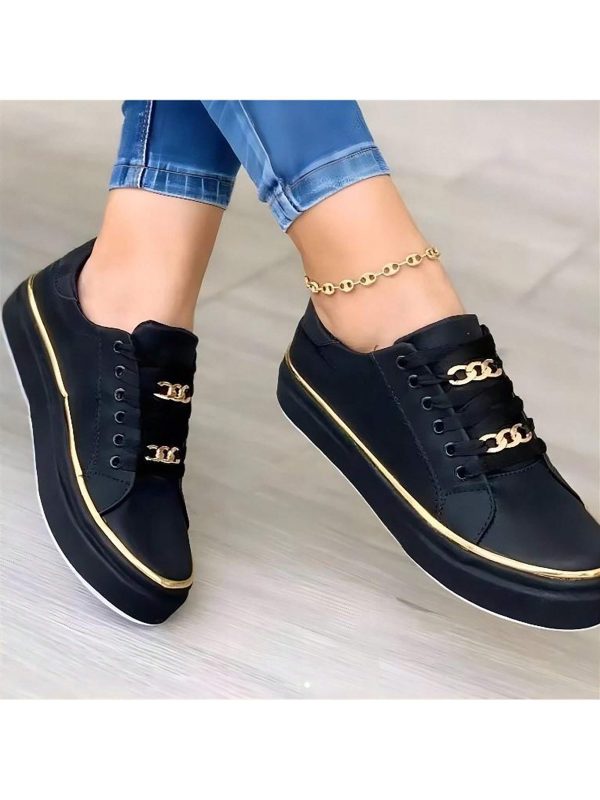 Local Shipping-- White With Golden Accents, Comfortable Walking Shoes, Casual Flat Bottom Design, Lightweight And Breathable For Casual Attire, Cute Shoes Women's Stylish Low-Top Canvas Sneakers