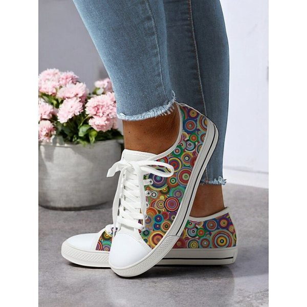 Women's Casual Canvas Sneakers - Stylish Watercolor Marble Print, Lace-Up Low-Top Tennis Shoes for Everyday Wear, Walking  Travel