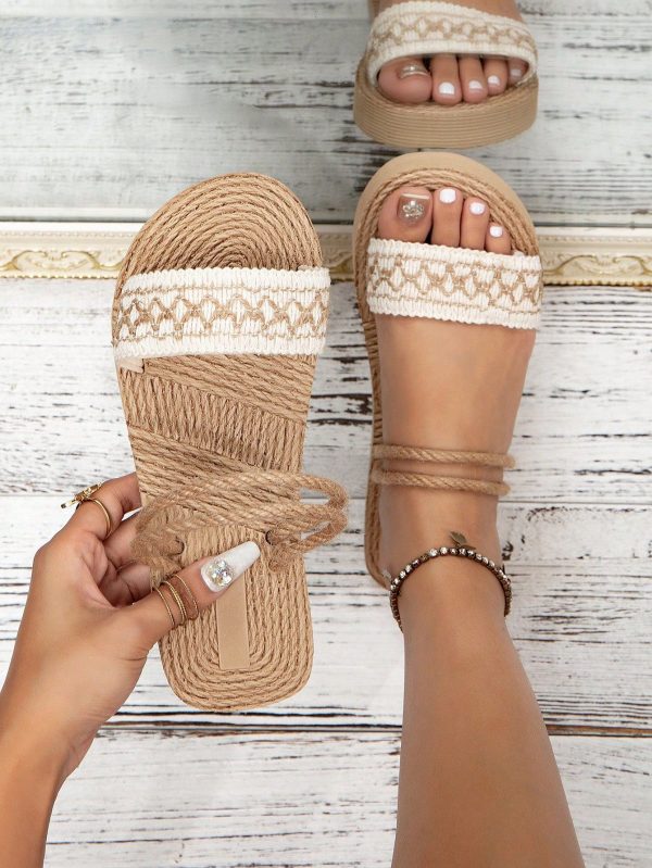 Women Braided Detail Multi-way Wear Slide Sandals, Vacation Sandals