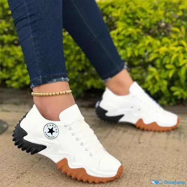 OrcaJump - Womens Pink Fashion Casual Bandage Patchwork Square Outdoor Sport Shoes - White, US10.5[EU42]