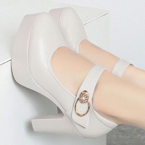 Zingj Yuan For A Pair Of Clearance High-Heeled Shoes Breathable Soft Leather Ladies Shoes Fashion Single Shoes Soft Soles Mother Shoes FF2192 Beige-39