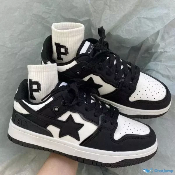 Orcajump - Stylish and Breathable Couples White Shoes with Colorful Shooting Star Design and German Craftsmanship. - White and Black, 40