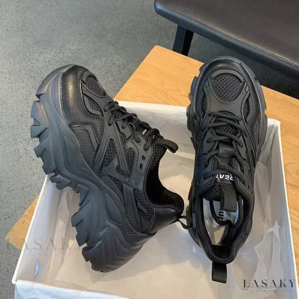 Lasaky - Black Breathable Mesh Thick-soled Casual Sports Shoes - black, 35