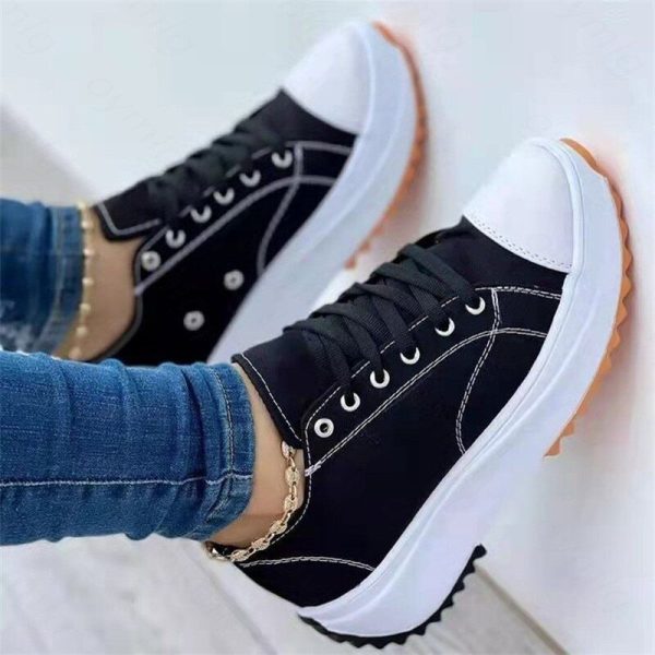 Zingj Spring and Autumn New Canvas Shoes Lace Up Thick Bottom Large Size Muffin Bottom Low Top Comfortable Casual Shoes Black-39