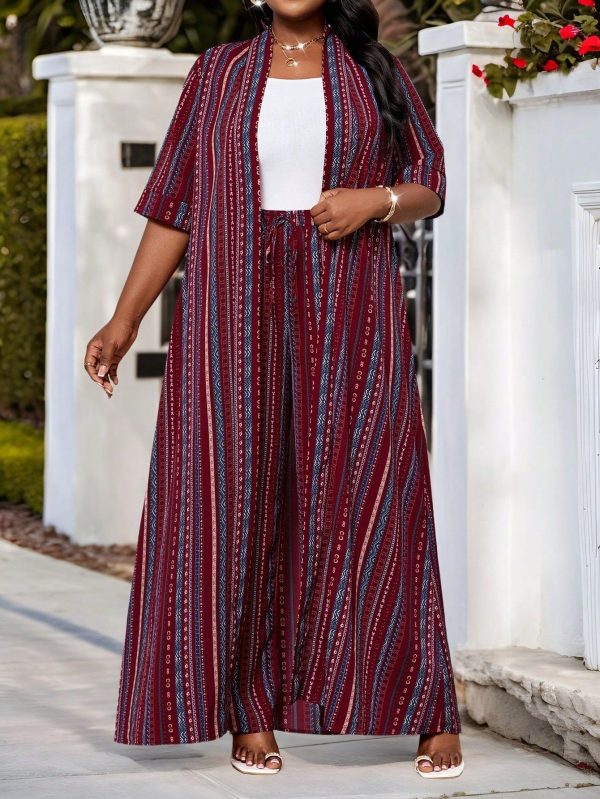 Spring And Summer Elegant Commuting Office Colorful Woven Long Short Sleeve Plus Size Co-Ords Classy Outfits Summer Outfits For Women Beach Outfits For Woman Bohemia Vacation Women Summer Clothes Vacation Outfits Woman Summer Two Pieces Set Boho Women's Clothing Summer Sets Vacation Two Pieces Set Women Clothing Summer Beach Vacation Outfits