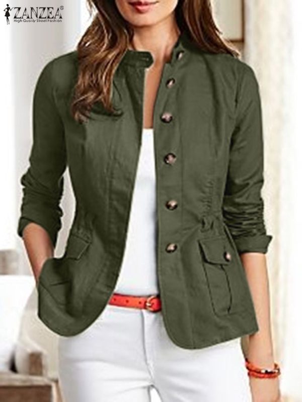 ZANZEA Fashion Women Jackets Autumn Long Sleeve Solid Slim Fit Coats Vintage Casual Work Outwear