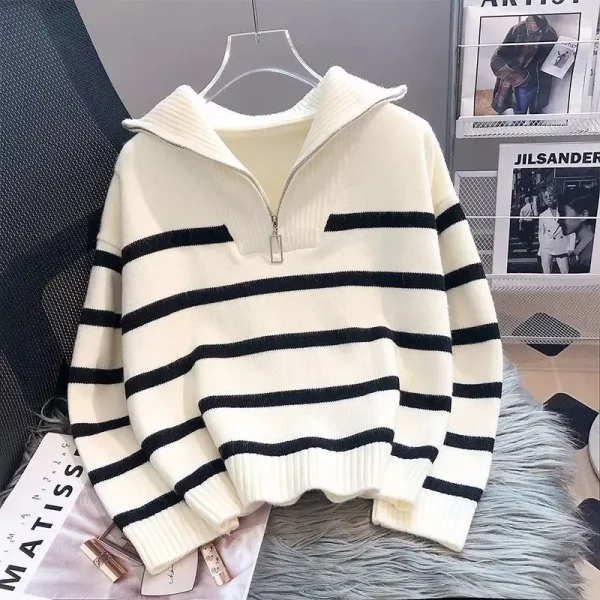 Sweater pullover women Spring and Autumn underwear 2023 New zipper stripe underlay short style