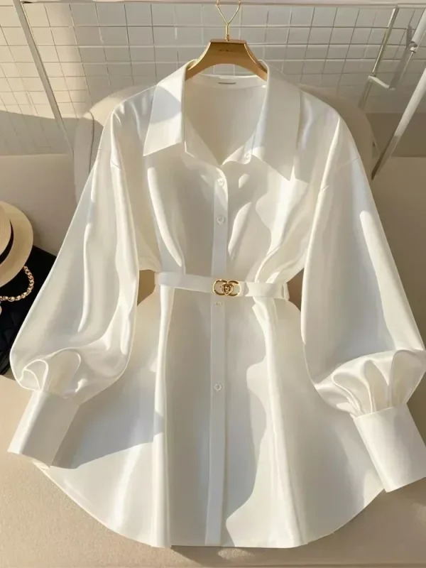 Autumn New Fashion Blouses Women Clothing French Luxury Mature Style Shirt Long Sleeve Waist Slim