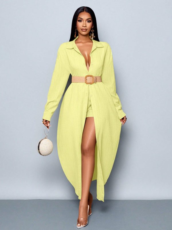 2025 Women's Spring And Summer Fashion Commuting Business Elegant Sexy Valentine's Day Wedding Season Party Music Festival Beach Seaside Vacation Romantic Date Elegant Semi-Transparent Texture Shirt Dress & Shorts Green Sun Protection Jacket Two Pieces Bikini Partner