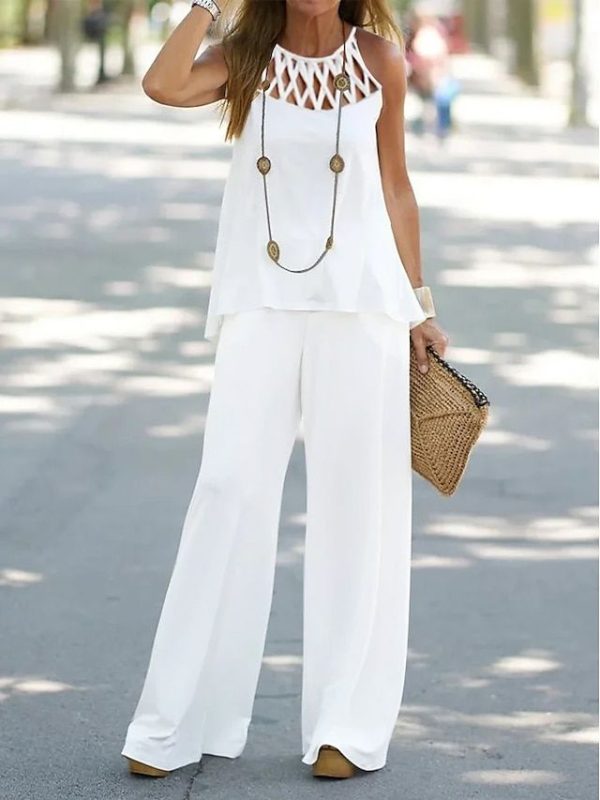 Women's Sets 2 Pieces Pure Color Comfort Home Comfort Halter Neck Sleeveless Hole Summer Spring 2025 - $26.99