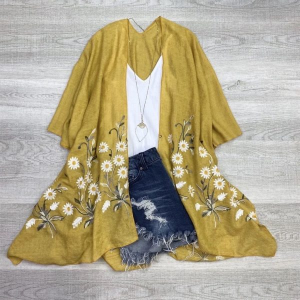 Daisy Kimono | Mustard | Color: White/Yellow | Size: One Size 0-14