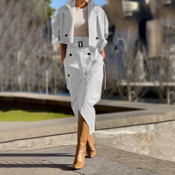Zingj Zingj 2023 New Joker Casual Overalls Temperament Button Belt Suit Skirt-Outfit Ideas White-S
