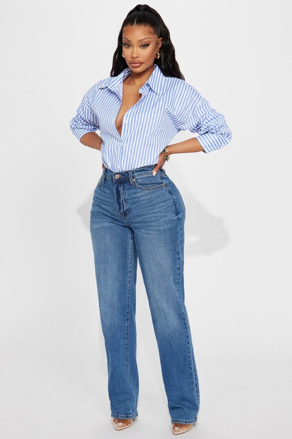 Women's Newport Striped Shirt in White/Blue Size Small
