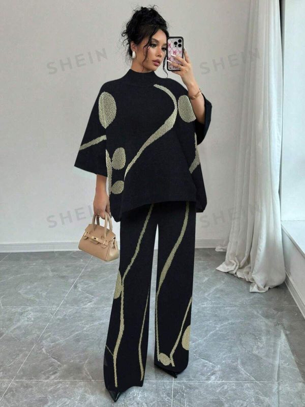 Rafferiza Women's Stand Collar Long Sleeve Minimalist Sweater Top And Long Pants 2 Pieces Set