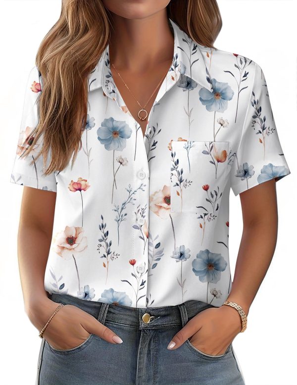 Zeagoo Womens Button Down Shirt Bust Pocket Short Sleeve Blouses Business Casual Work Tops Summer Outfits