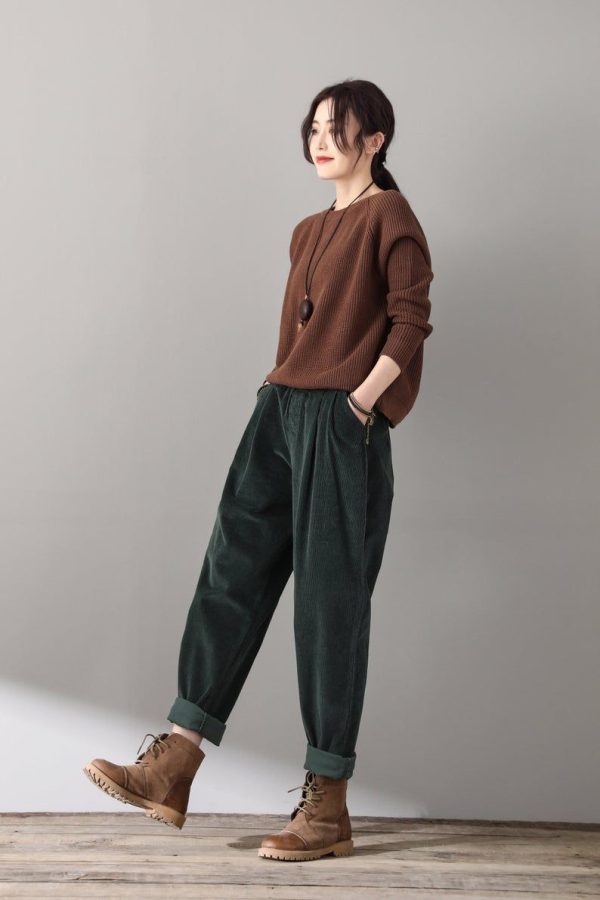 Casual Corduroy Harem Pants, Women's Tapered Pants, Elastic Waist Corduroy Pants, Womens Oversized Trousers, Women's Baggy Pants C1814 - Etsy