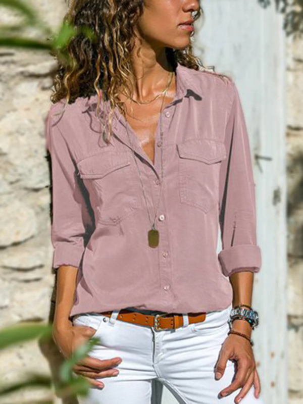 Zolucky Long Sleeve 1 Black Purple Gray Pink Wine Red Blue Navy Blue Women Blouses & Shirts Casual Shirt Collar Cotton Blends Daily Solid Blouses & Shirts