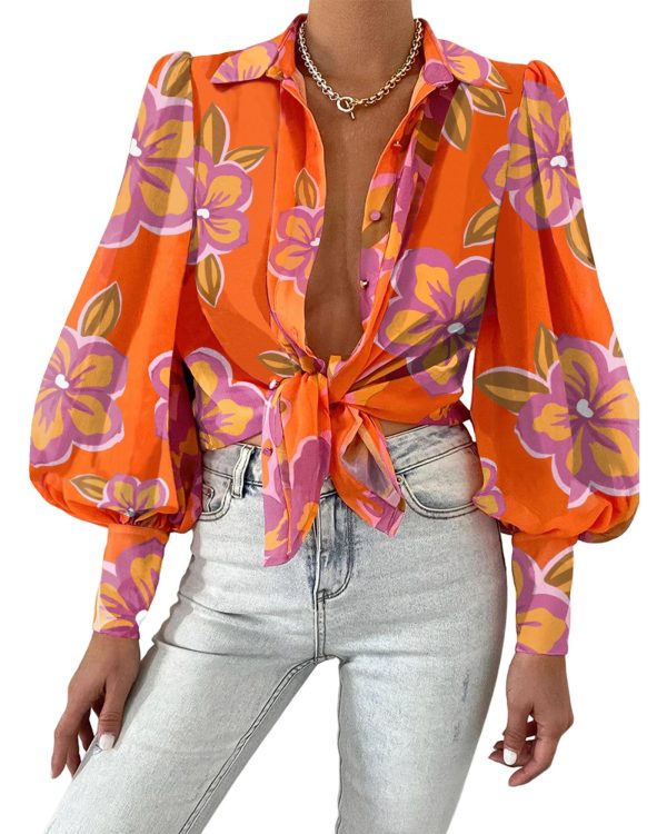 BTFBM Women Fashion Button Down Shirts V Neck Printed Solid Boho Long Sleeve Blouses Dressy Casual Summer Spring Tops