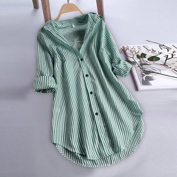 Women'S Clothing Sales Women'S Spring/Summer Striped Long Sleeved Blouse With Lower Breathable