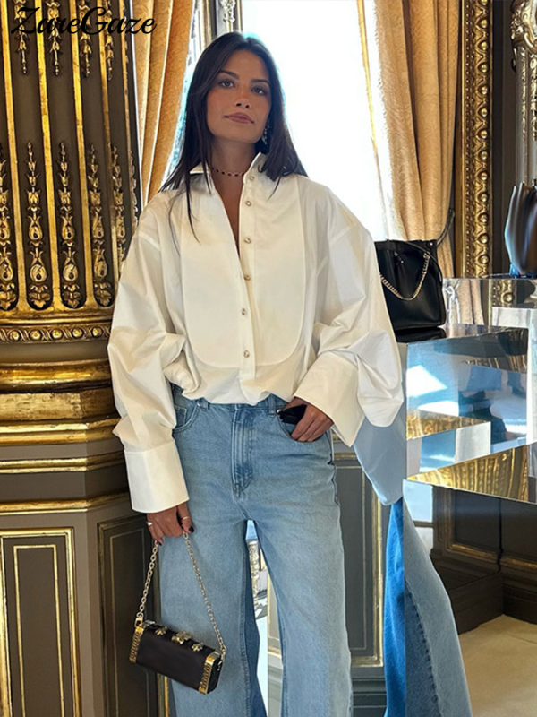Fashion Loose Lapel Women Shirts Chic Single Breasted Female Long Blouses 2025 Spring Summer Elegant