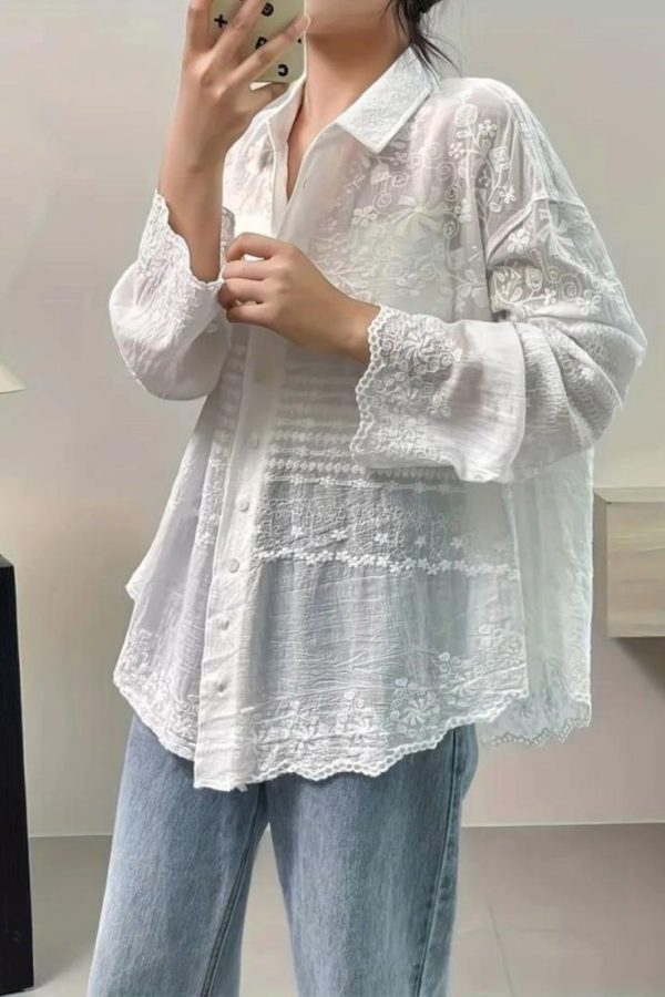 Floral Pattern Button Front Blouse, Casual Long Sleeve Blouse For Spring & Fall