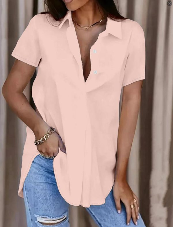 Solid Button Down Shirt Elegant Long Sleeve Lapel Shirt For Office & Work Women's Clothing