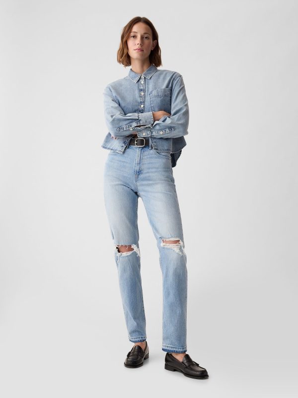 Gap High Rise Cheeky Straight Jeans Medium Vintage Destroy