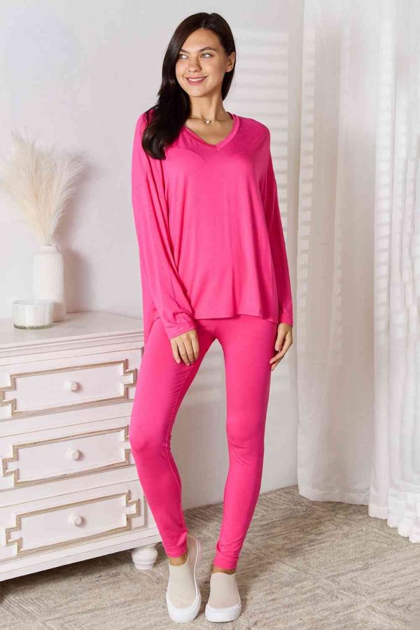 Basic Bae Full Size V-Neck Soft Rayon Long Sleeve Top and Pants Lounge