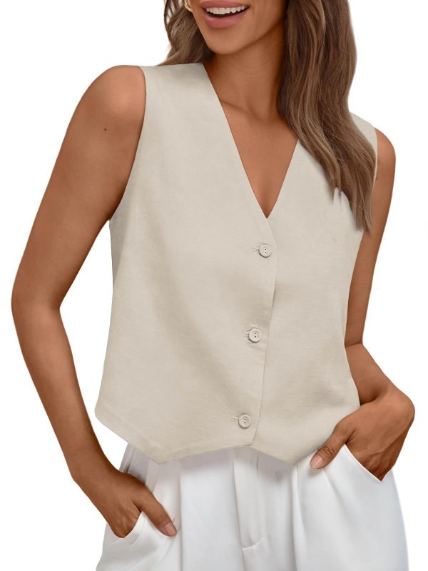 AUTOMET Vest for Women Summer Tops Spring Outfits Linen 2025 Fashion Button Down Sleeveless Business Casual Dressy Clothes