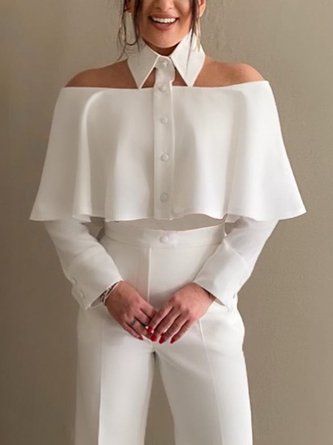 Women Urban Blouses Shirt Collar Loose Long Sleeve Plain Spring/Fall for Commuting