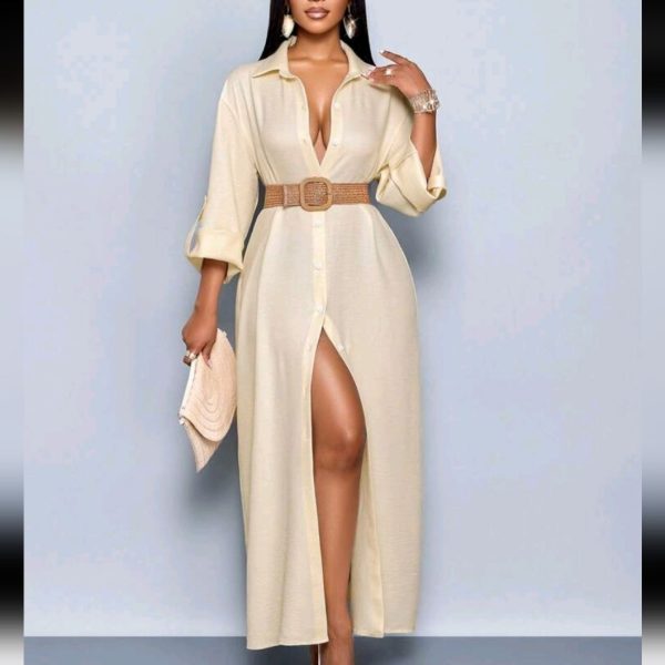 Elegant Commuting Casual Sexy Seaside Vacation Cover-Up Bikini Partner Maxi Dres | Color: Cream | Size: Various