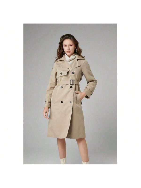 Local Shipping-Waist Design Casual British Style,Khaki CinchedWaist Trench Coat