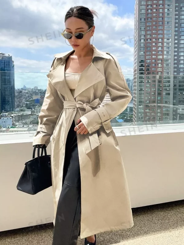 DAZY Women's Solid Color Raglan Sleeve Long Sleeve Casual Business Trench Coat, Autumn