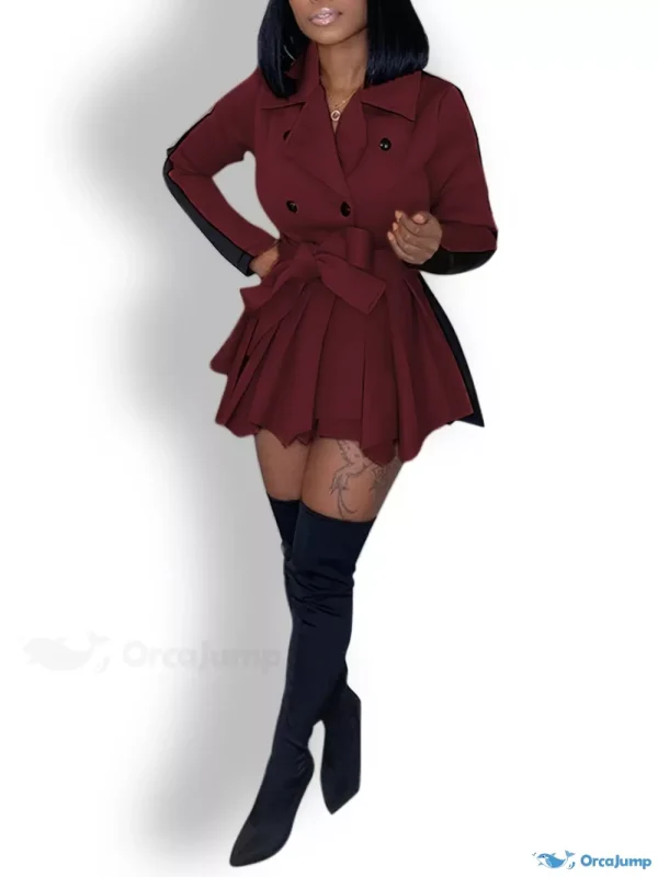 Orcajump - Women's Turn Down Collar Overcoat Dress, Long Sleeve Jacket, Warm & Thick Coat For Winter, Women's Clothing - Dark Red, XXL(14)