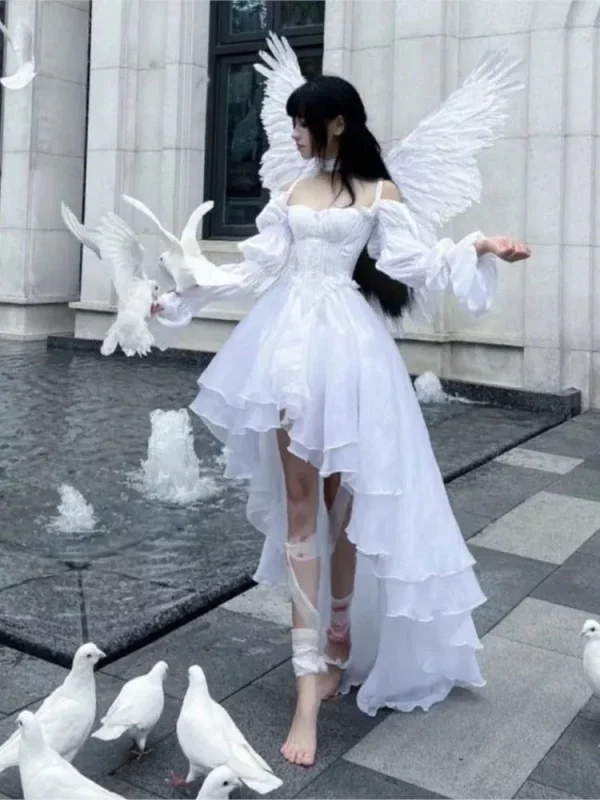 Abebey Graduation Gift Back to School Season Summer Dress Spring Outfit  Spring Elegant White Off Shoulder Fairy Dress  Princess Puff Dress Mesh Puff  Dress
