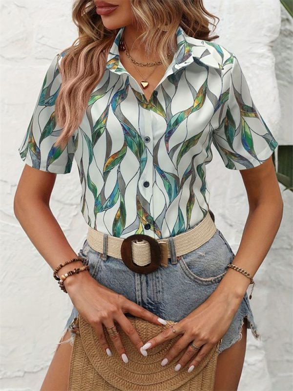Fashion Print Pattern Women's Short Sleeve Shirt Daily Street Lapel Button Spring Summer New Women's