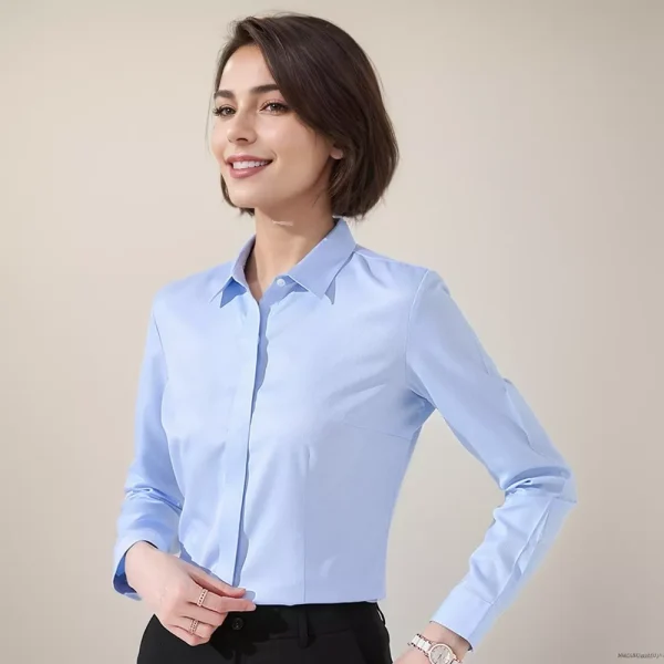 Lasaky - White Long Sleeve Slim Fit Non-Iron Shirt with Silk, Soft Drape, and Formal Style, Perfect for Workwear - Azure, 38/XL