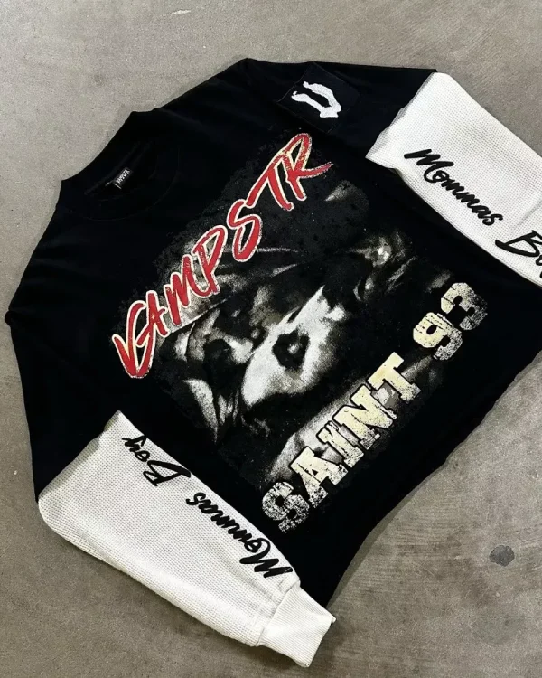 Goth High Street Fashion Brand Spliced Long Sleeve Men Y2k Harajuku Hip-hop Rock Loose Oversized