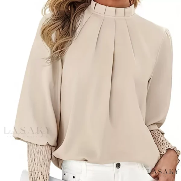 Lasaky - Stylish Womens Mock Neck Loose Blouses: Comfortable Puff Long Sleeve Casual Tops for Fashionable Work Office Attire