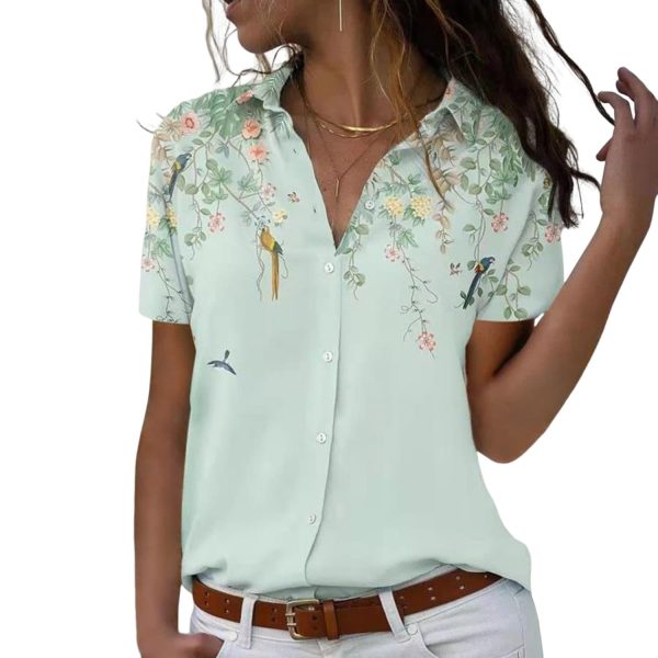 lomaiiest Floral Tops for Women Summer Flower Printed V Neck Tshirts Short Sleeve Tops Dressy Casual