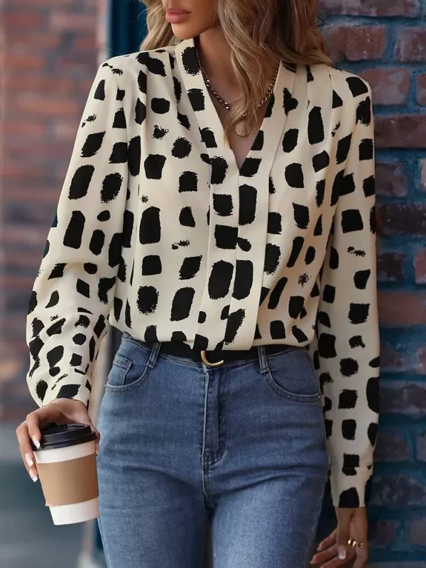 Allover Print V Neck Blouse