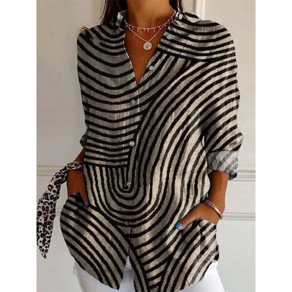 Women's Shirt Cotton Linen Shirts Button Up Blouse Floral Geometric Basic Casual Long Sleeve Shirt Collar Regular Tops Daily Buttons Print White Army Green Red Khaki Gray Fall Winter