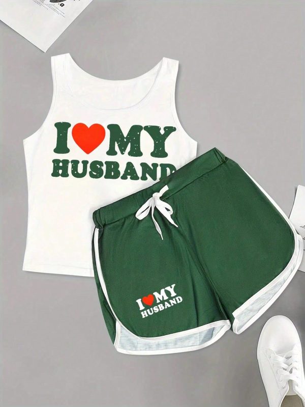 Women Letter Print Contrast Trim Camisole And Shorts Set