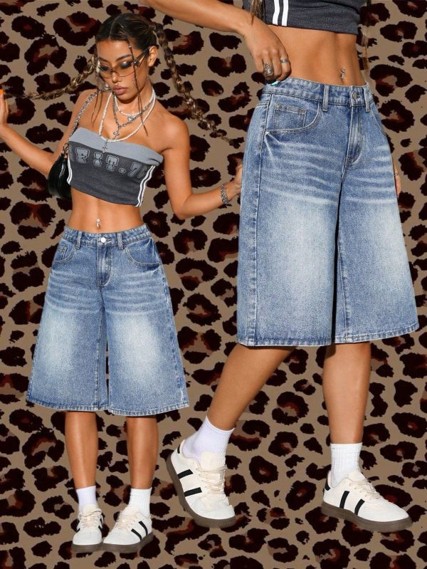 Women's Front Button Multi-Pocket Baggy Denim Shorts,Jorts, Casual Everyday