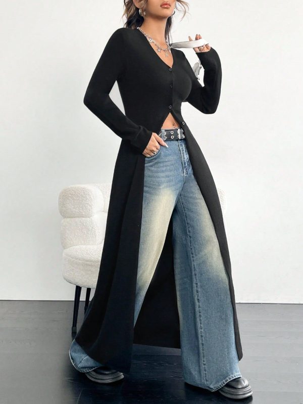 & Fashionable Extra Long Cardigan, For Windy Walks,Long Sleeve Tops