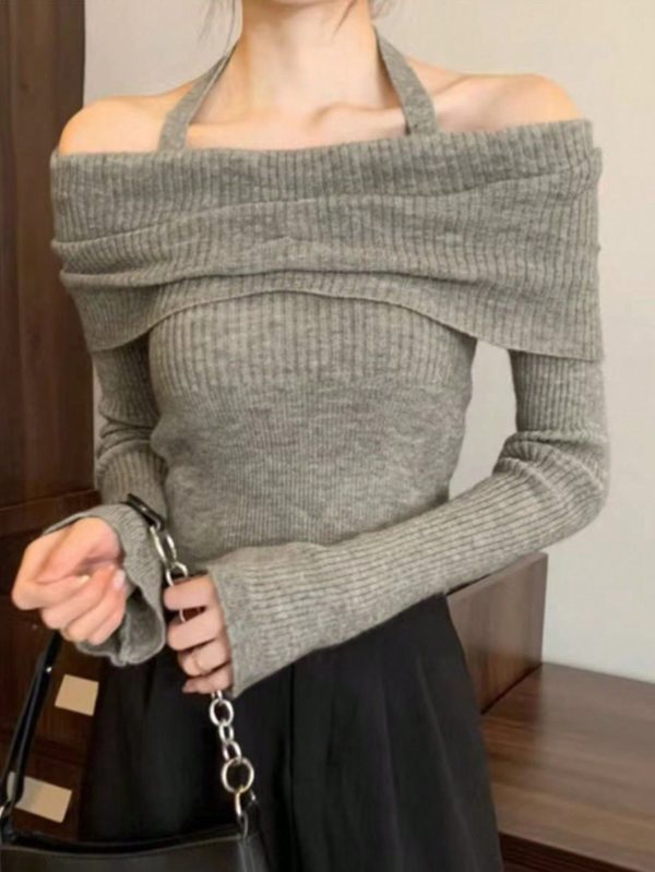 Women's Solid Color Cold Shoulder Pullover Sweater, Spring & Autumn