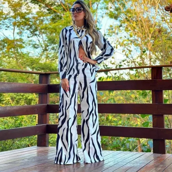 Long Sleeve Printed Shirt And Pants Set Women's Spring Autumn High End Feeling Two Piece Suit